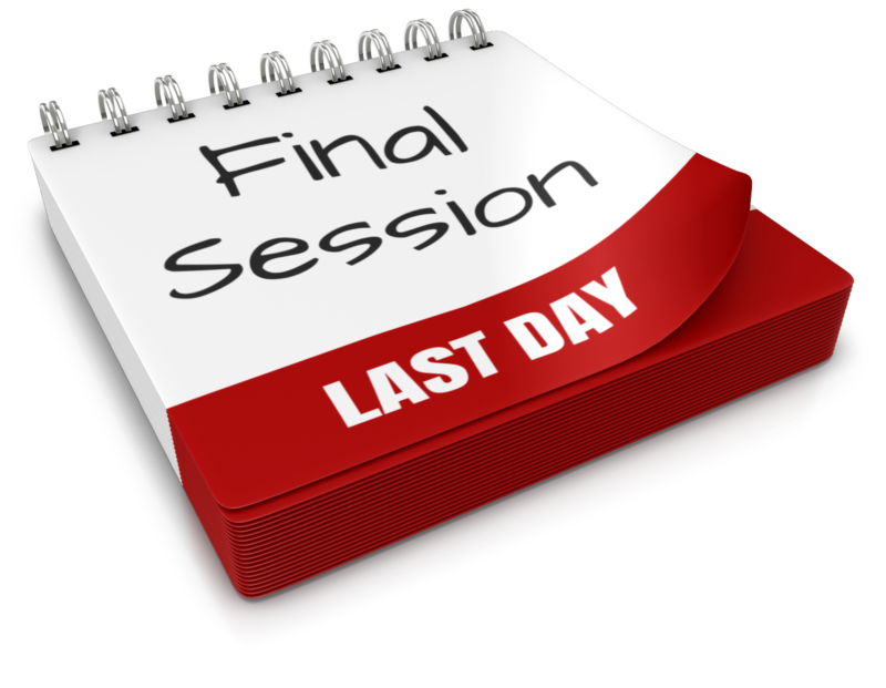picture of a calendar with Final Session, and Last Day